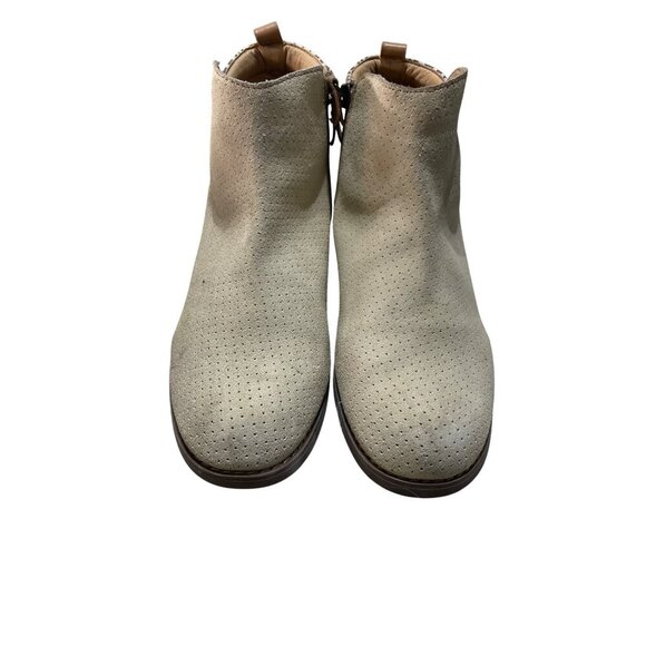 Perforated Suede Ankle Boots With Tribal Design & Buckle Detail Size 8.5 Beige - Picture 1 of 7